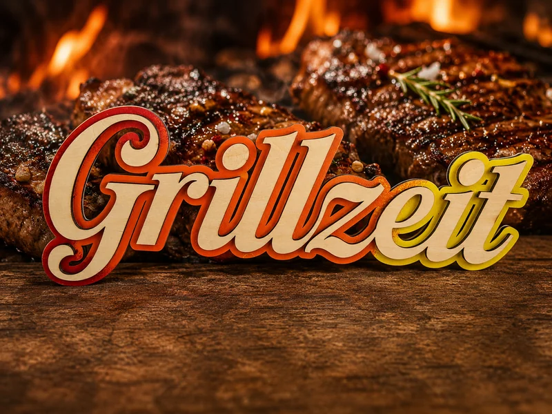 Mehrfarbiger Holzschriftzug Grillzeit